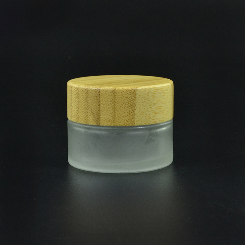 Bamboo cosmetic container 5g 15g 30g 50g 100g frosted glass cream jar with bamboo lid