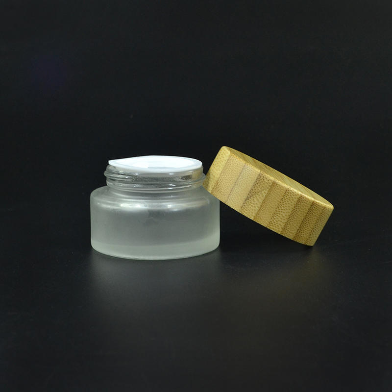 Bamboo cosmetic container 5g 15g 30g 50g 100g frosted glass cream jar with bamboo lid