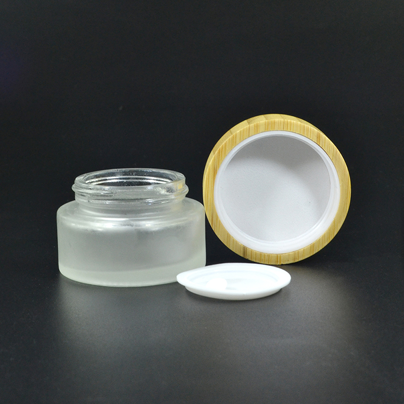 Bamboo cosmetic container 5g 15g 30g 50g 100g frosted glass cream jar with bamboo lid