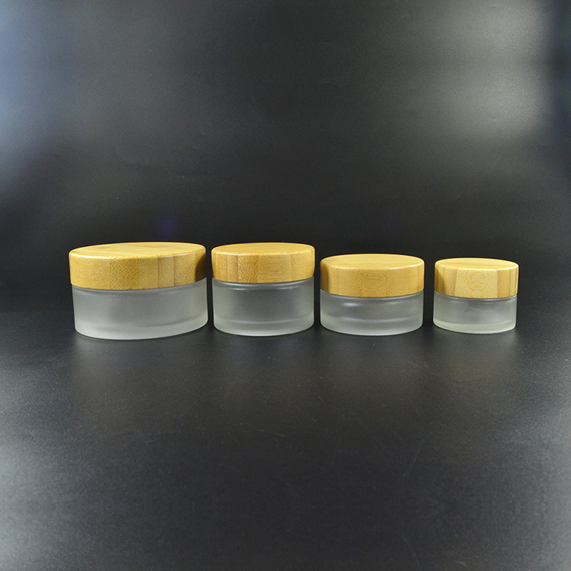 Bamboo cosmetic container 5g 15g 30g 50g 100g frosted glass cream jar with bamboo lid