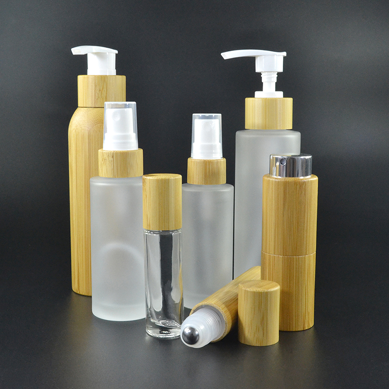 Bamboo cosmetic container 5g 15g 30g 50g 100g frosted glass cream jar with bamboo lid