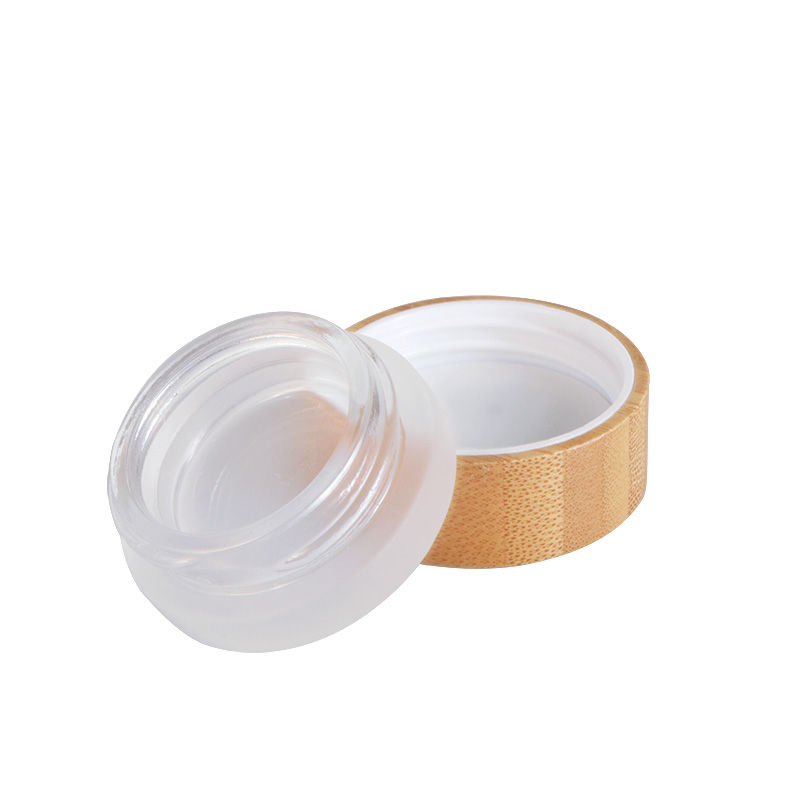 Bamboo cosmetic container 5g frosted glass cream jar with bamboo lid