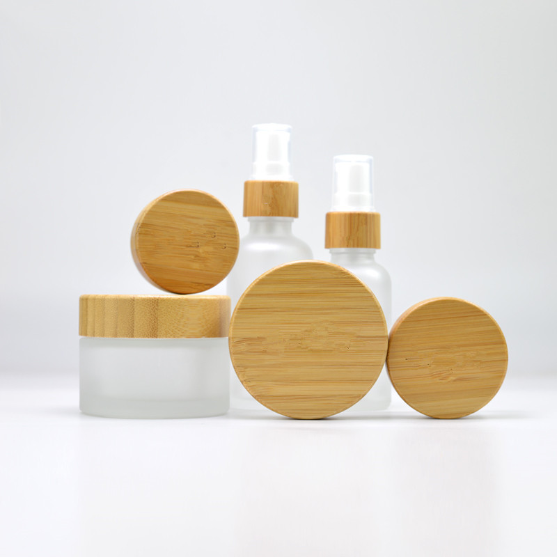 Bamboo cosmetic face cream  jar  50g  frosted glass jar  bamboo lid with laser engraving logo