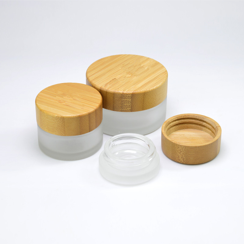 Bamboo cosmetic face cream jar 50g frosted glass jar bamboo lid with laser engraving logo