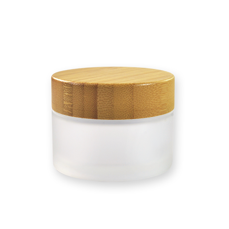 Bamboo cosmetic face cream jar 50g frosted glass jar bamboo lid with laser engraving logo