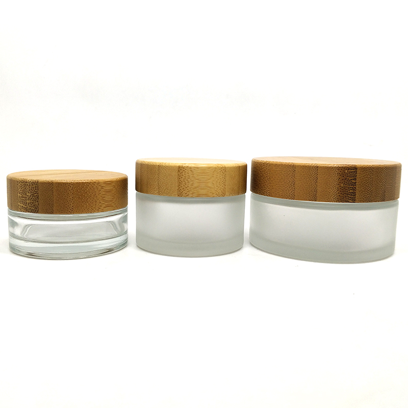 Bamboo cosmetic face cream jar 50g frosted glass jar bamboo lid with laser engraving logo