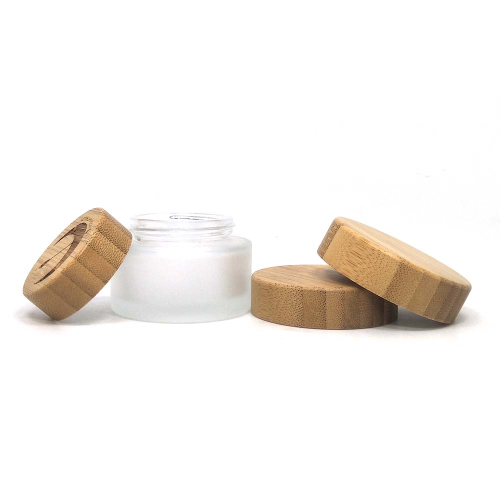 Bamboo cosmetic jars wooden container frosted glass jar with wooden lid 50g