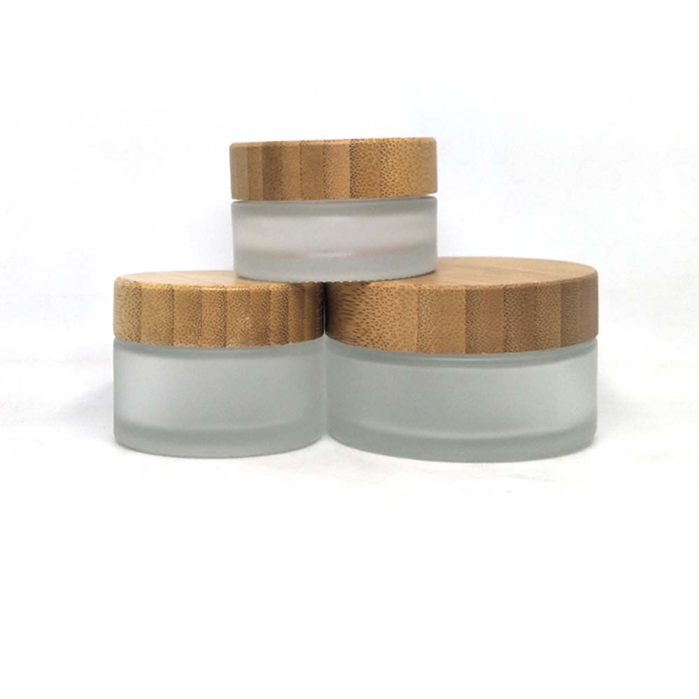Bamboo cosmetic jars wooden container frosted glass jar with wooden lid 50g