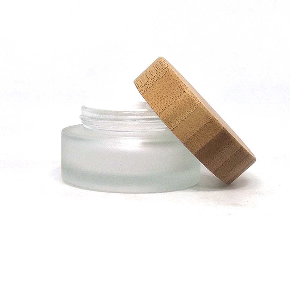Bamboo cosmetic jars wooden container frosted glass jar with wooden lid 50g