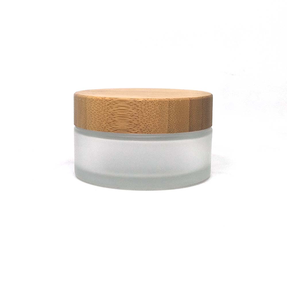 Bamboo cosmetic jars wooden container frosted glass jar with wooden lid 50g