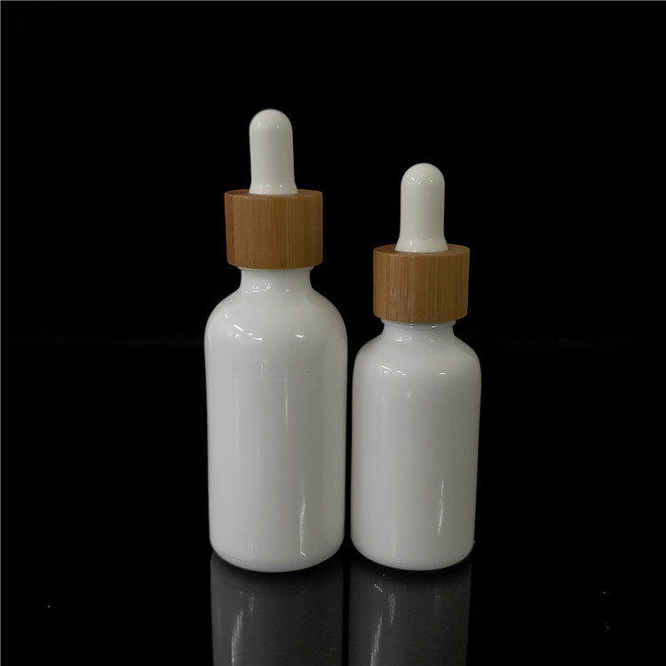 Bamboo cosmetic packaging 10ml 15ml 20ml 30ml 50ml 100ml opal white porcelain ceramic oil serum glass bamboo dropper bottles