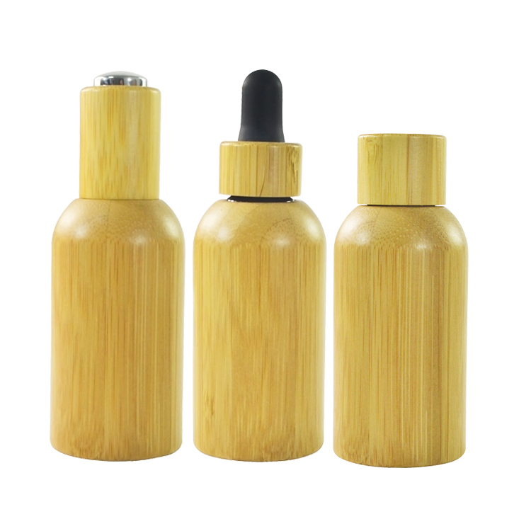 Bamboo cosmetic packaging 10ml 15ml 30ml 50ml  cosmetic bamboo glass dropper bottle with bamboo screw cap