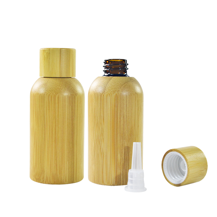 Bamboo cosmetic packaging 10ml 15ml 30ml 50ml cosmetic bamboo glass dropper bottle with bamboo screw cap