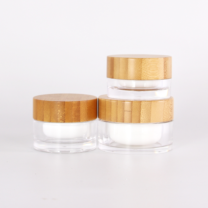 Bamboo cosmetic packaging empty facial jar with bamboo lid 200ml plastic cosmetic jars