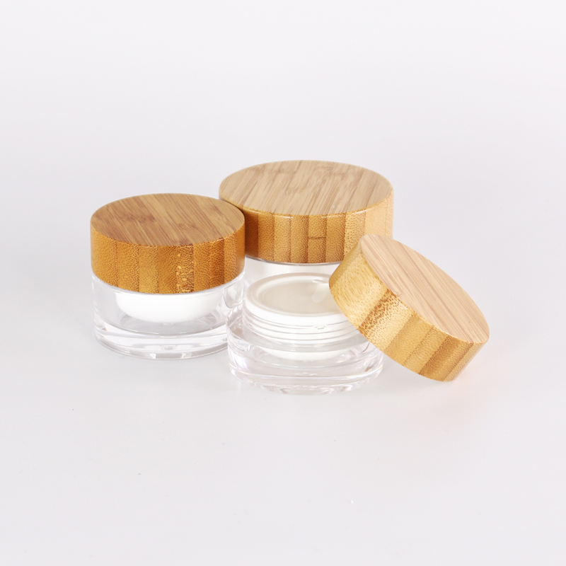 Bamboo cosmetic packaging empty facial jar with bamboo lid 200ml plastic cosmetic jars