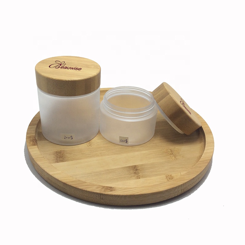 Bamboo cosmetic perfume bottle 200ml 50ml 100ml 120ml 150ml frosted glass cream spray lotion bottle with bamboo foam pump caps