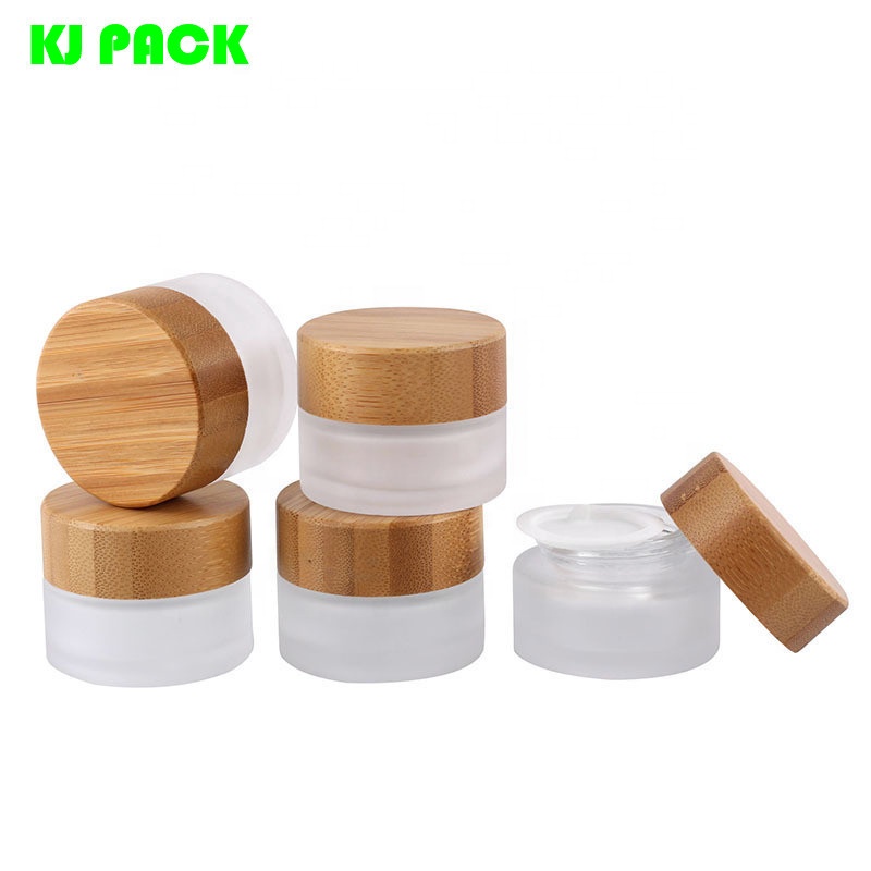 Bamboo cover frosted glass cream bottle portable empty beauty and makeup jar