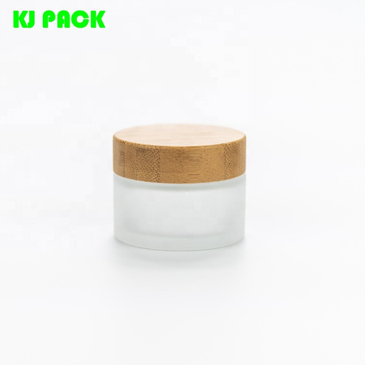 Bamboo cover frosted glass cream bottle portable empty beauty and makeup jar
