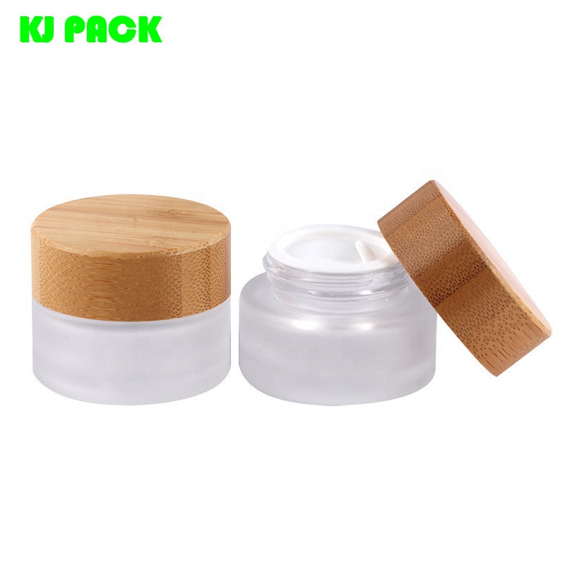 Bamboo cover frosted glass cream bottle portable empty beauty and makeup jar