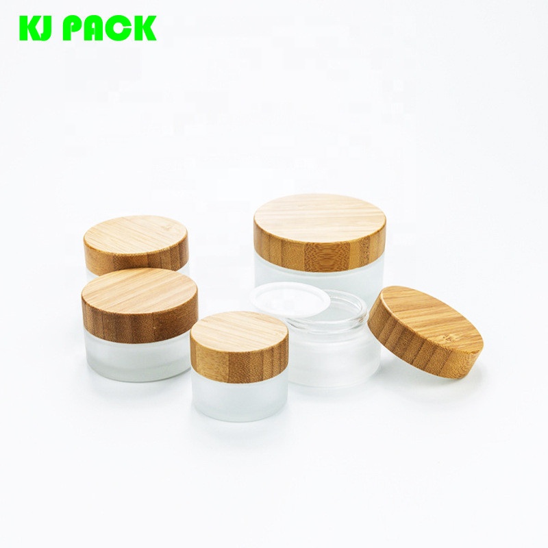 Bamboo cover frosted glass cream bottle portable empty beauty and makeup jar