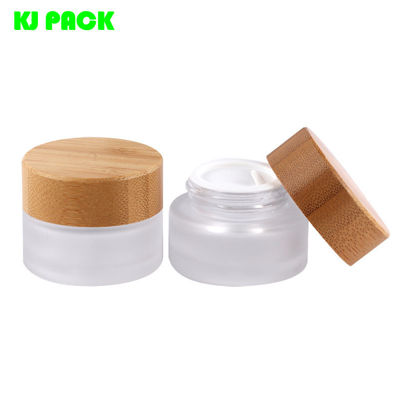 Bamboo cover frosted glass cream bottle portable empty beauty and makeup jar