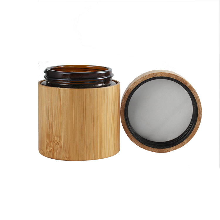 Bamboo customized packaging bamboo glass jar 100ml body packaging bamboo jars