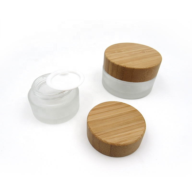 Bamboo glass jar 5g 15g 30g 50g 100g frosted clear engraving logo glass jar for cosmetic cream with bamboo lid