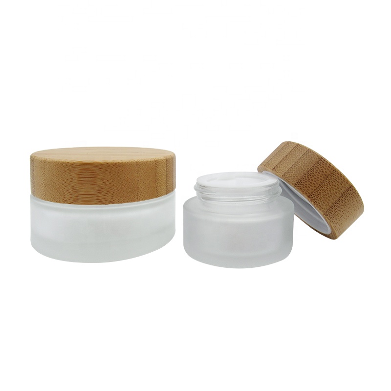 Bamboo glass jar 5g 15g 30g 50g 100g frosted clear engraving logo glass jar for cosmetic cream with bamboo lid