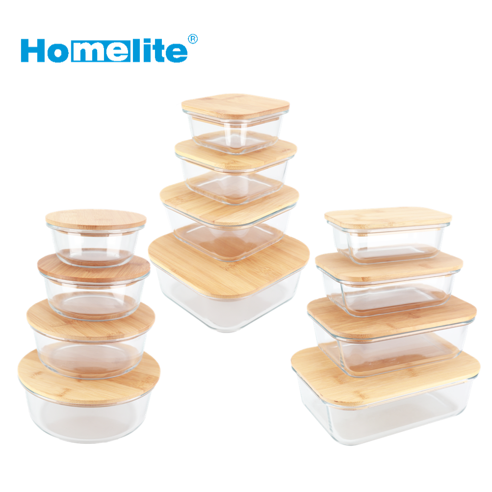 Bamboo glass lunchbox glass food container storage bamboo lid set
