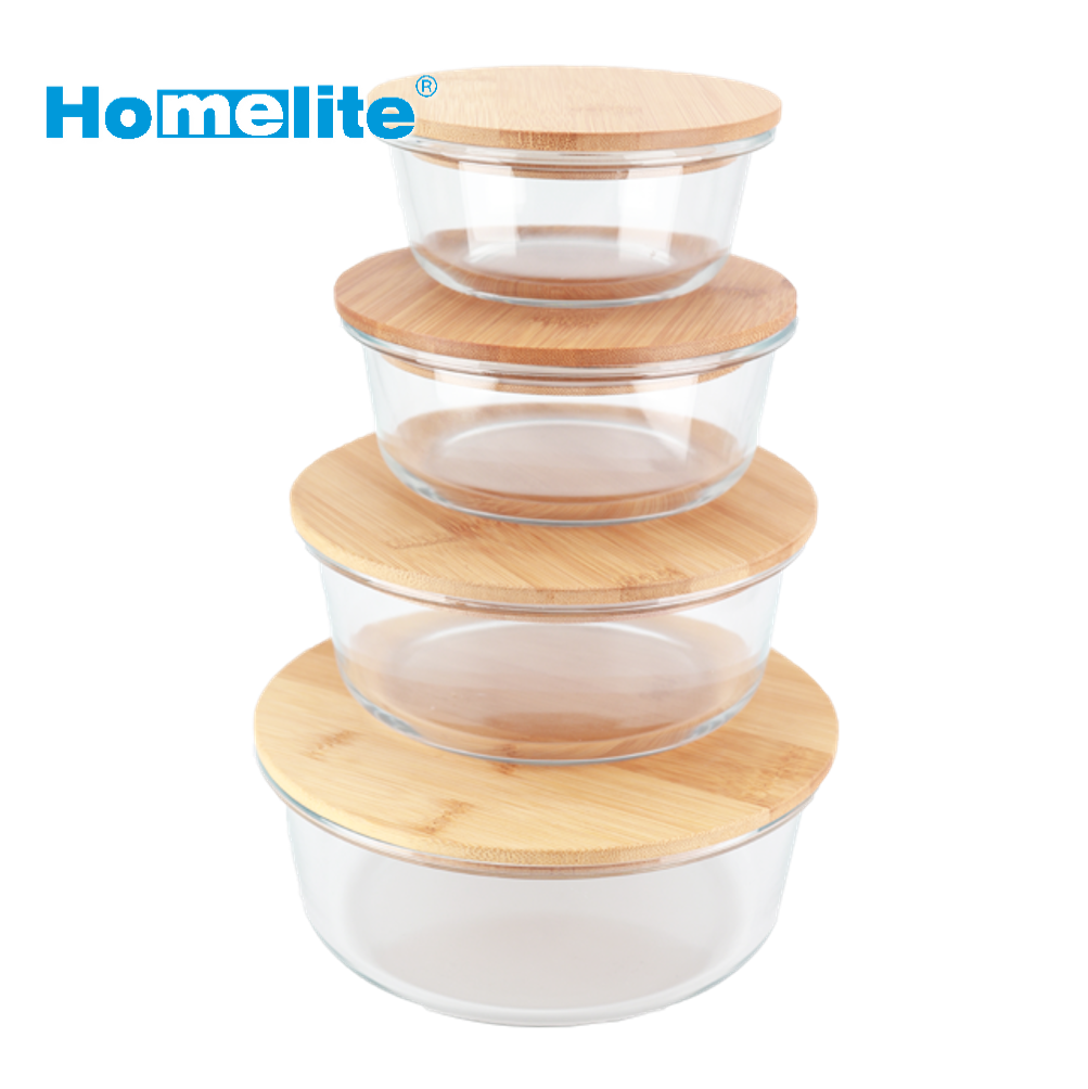 Bamboo glass lunchbox glass food container storage bamboo lid set