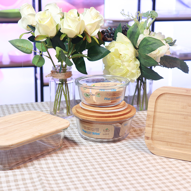 Bamboo glass lunchbox glass food container storage bamboo lid set