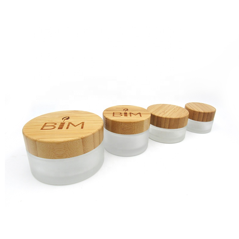 Bamboo lid 5g 15g 30g 50g 100g frosted clear glass jar for cosmetic ointment