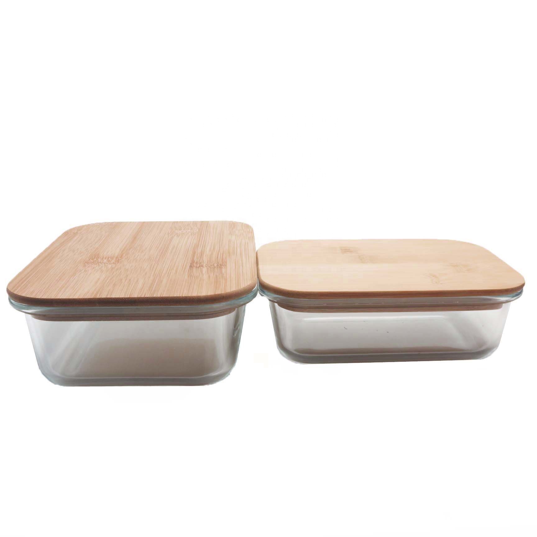 Bamboo lid Eco friendly microwavable glass bento lunch box for food containers airtight FD-08Q