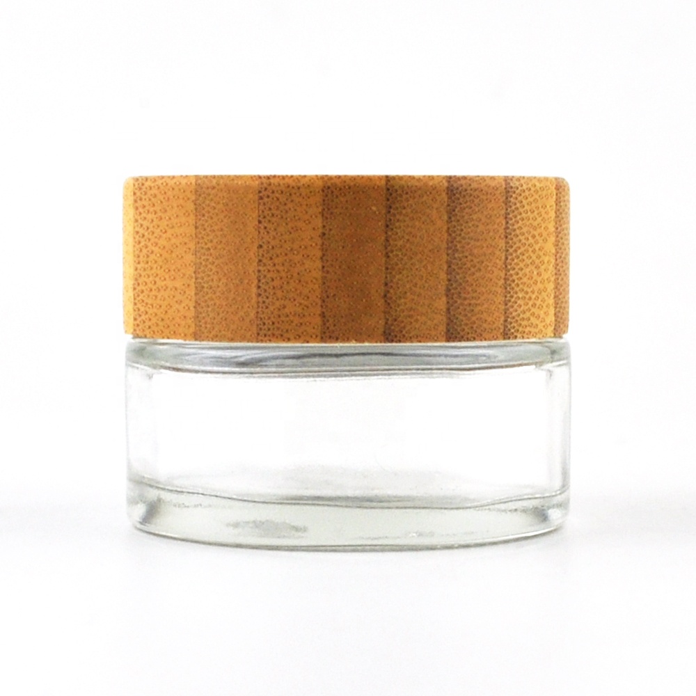 Bamboo lid cosmetic cream clear glass jars 30ml 50ml with wood lid
