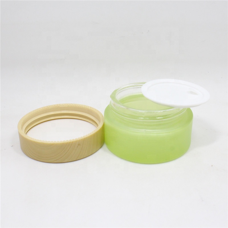 Bamboo lid face cream jar glass green clear black 15g 30g cosmetic container for packaging