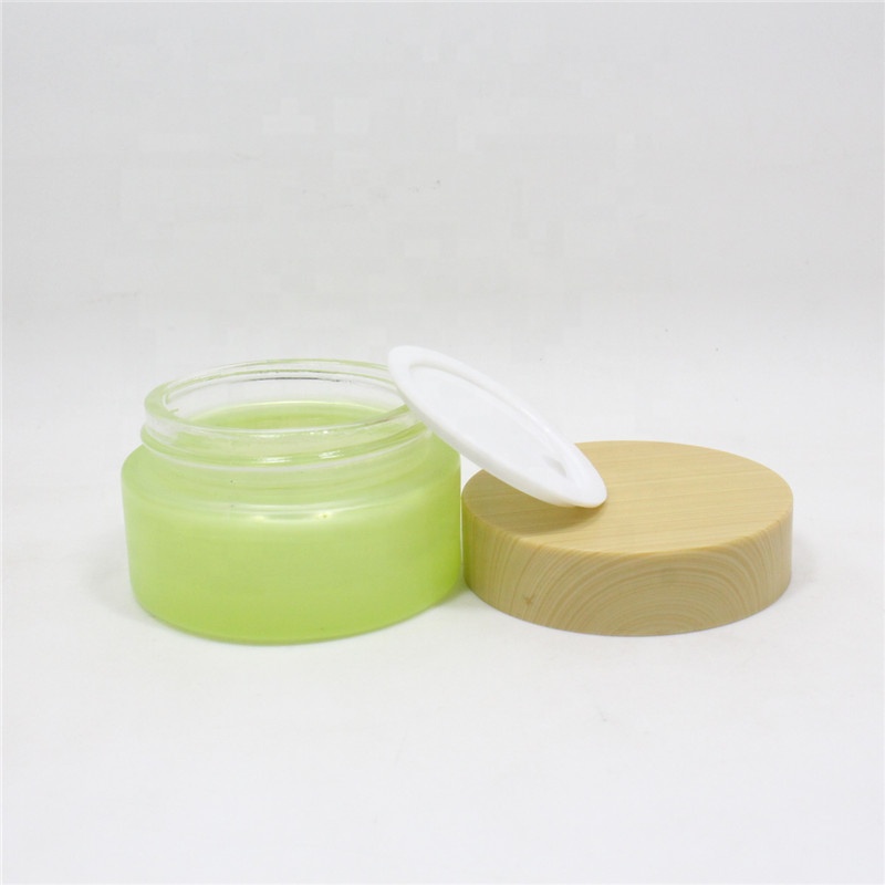 Bamboo lid face cream jar glass green clear black 15g 30g cosmetic container for packaging