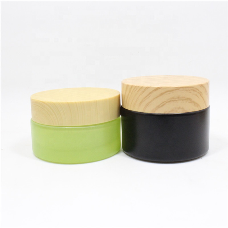 Bamboo lid face cream jar glass green clear black 15g 30g cosmetic container for packaging