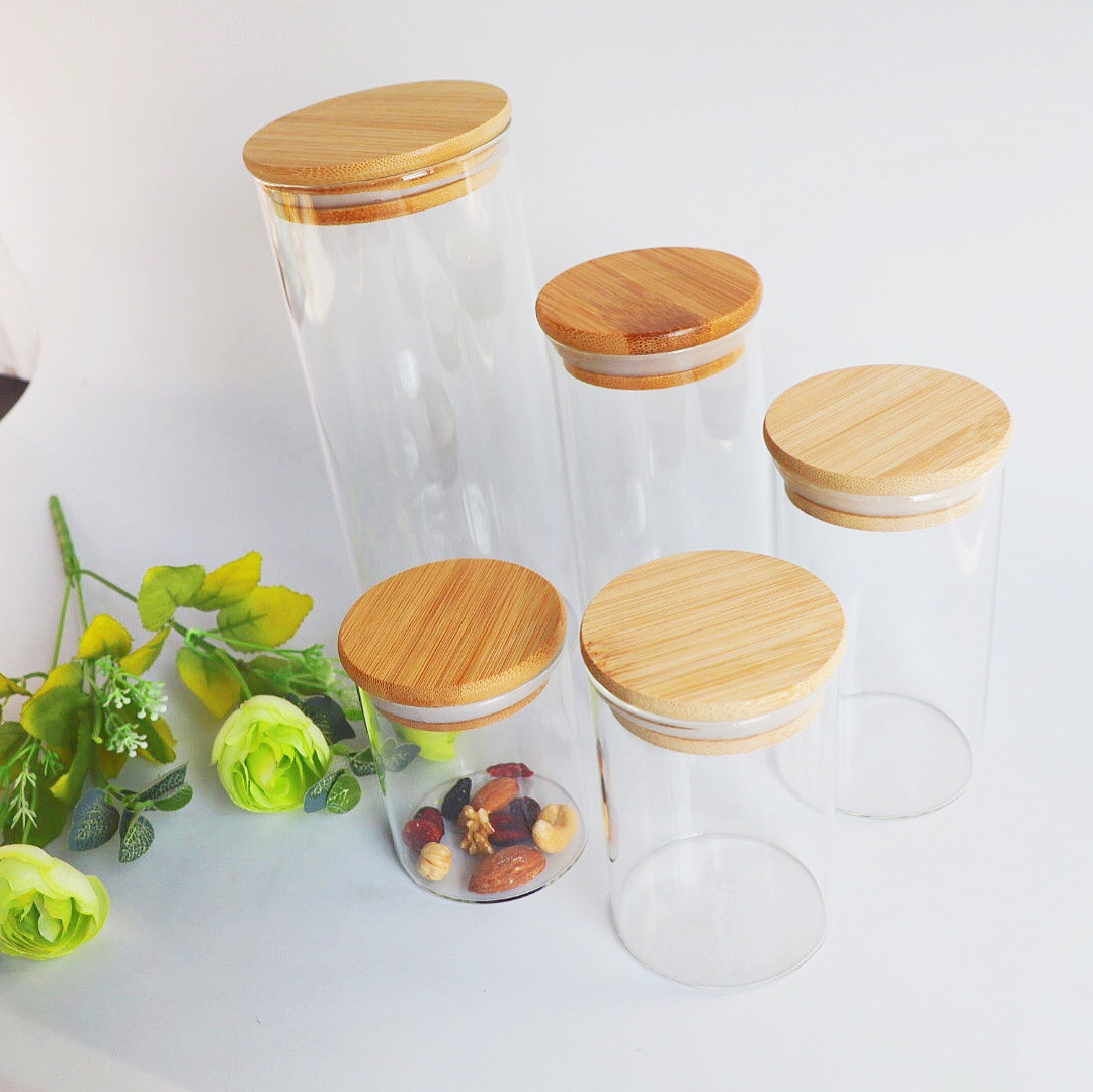 Bamboo lid glass jar bottle storage jars coffee food containers