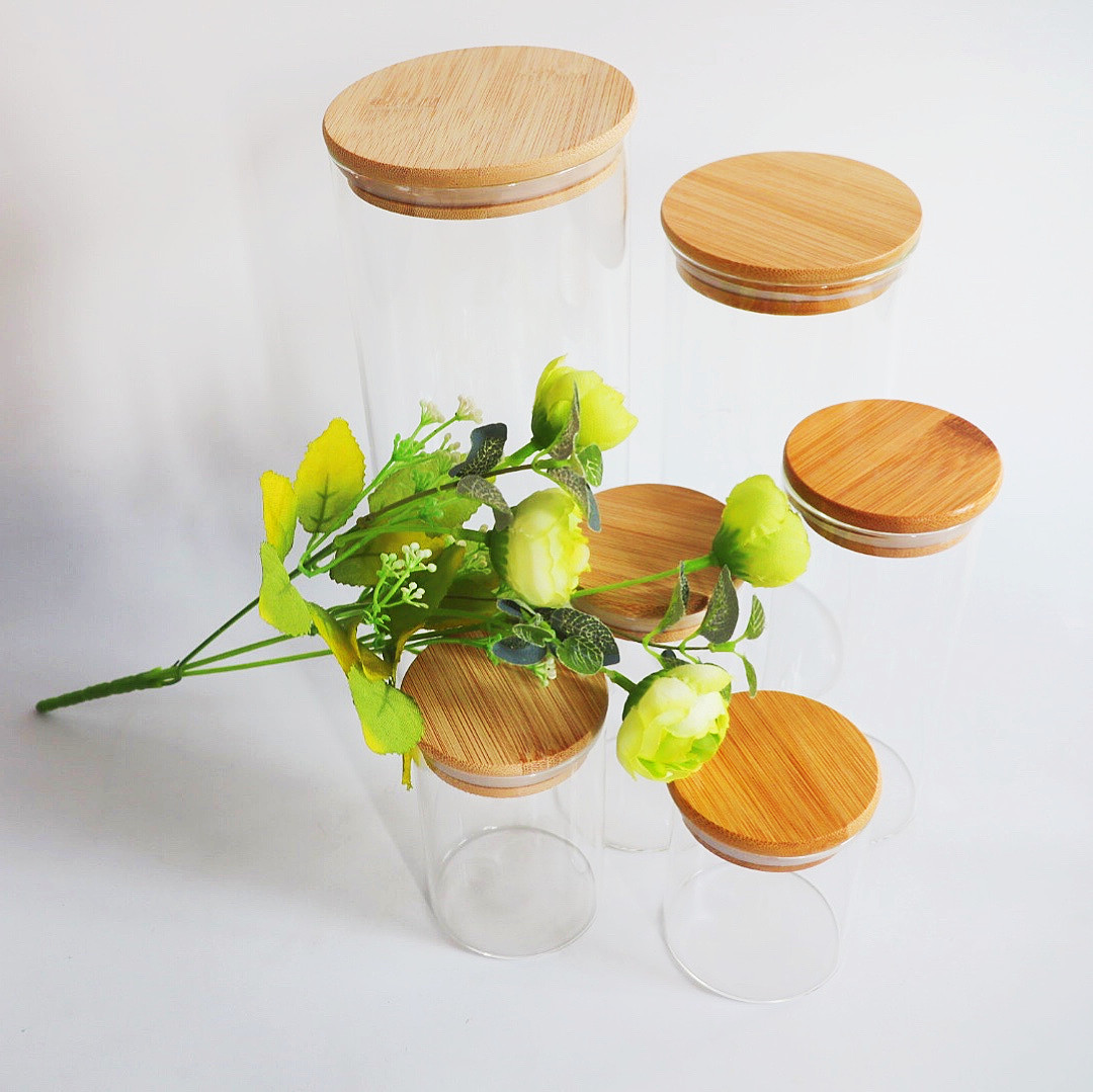 Bamboo lid glass jar bottle storage jars coffee food containers