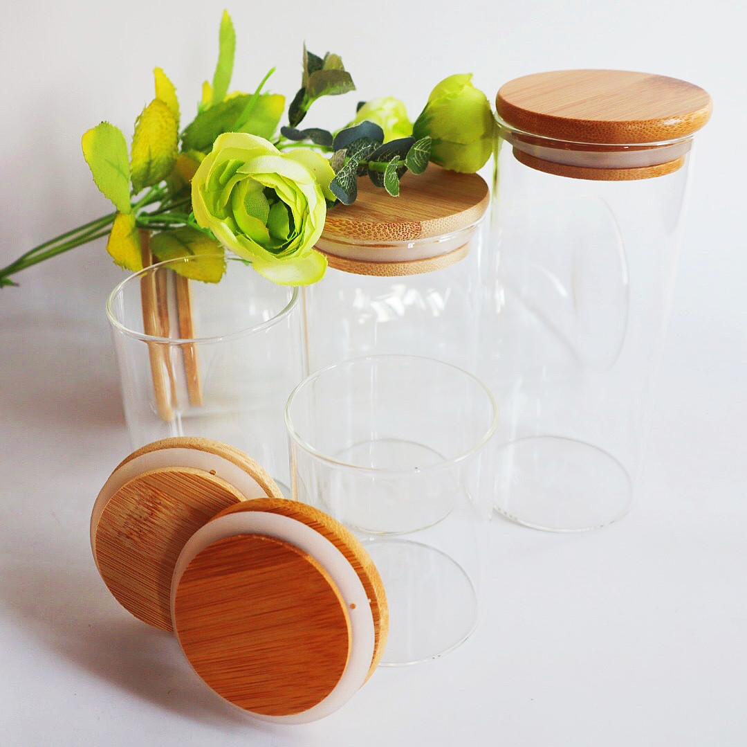 Bamboo lid glass jar bottle storage jars coffee food containers