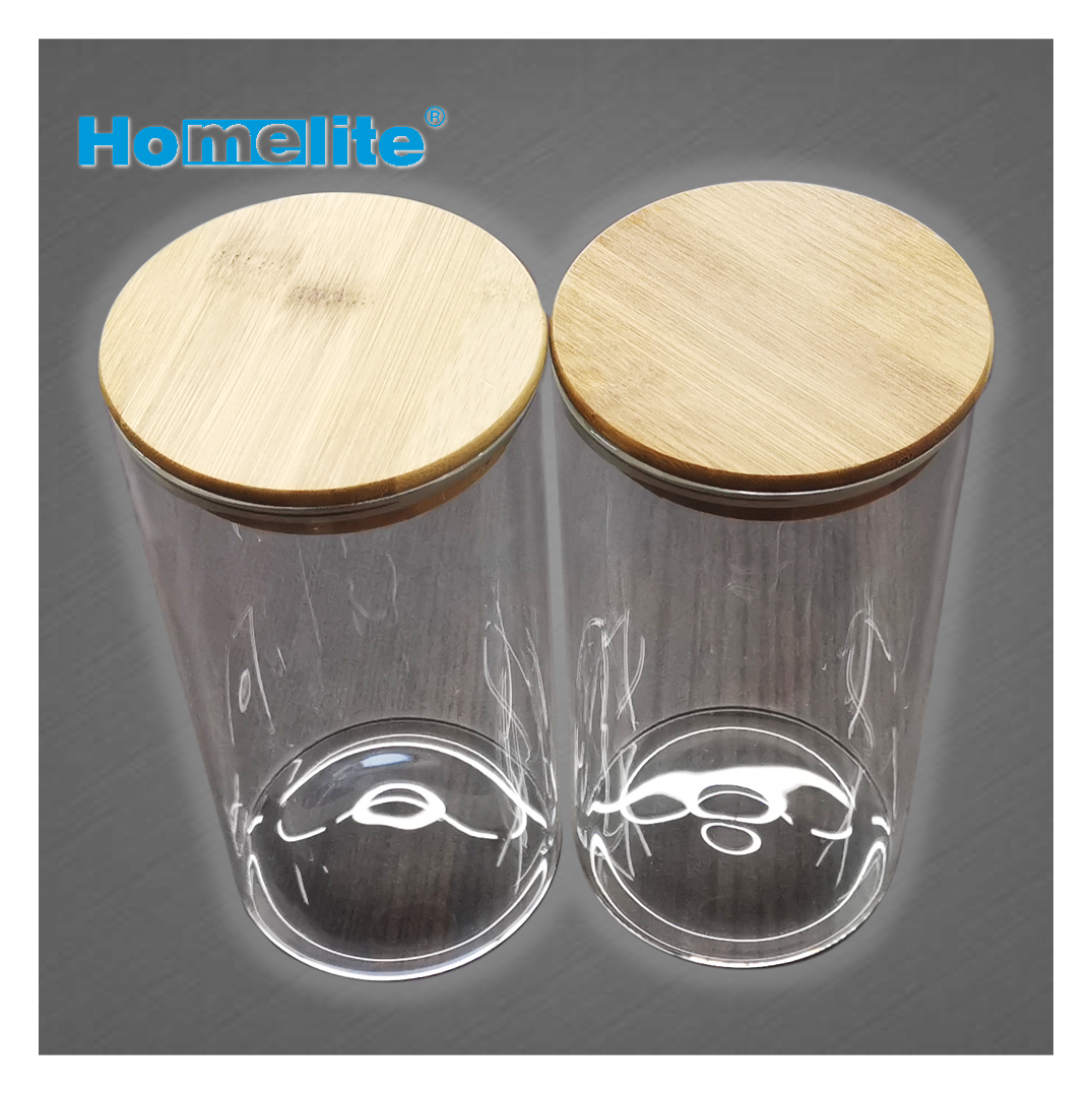 Bamboo lid glass storage jar round container set