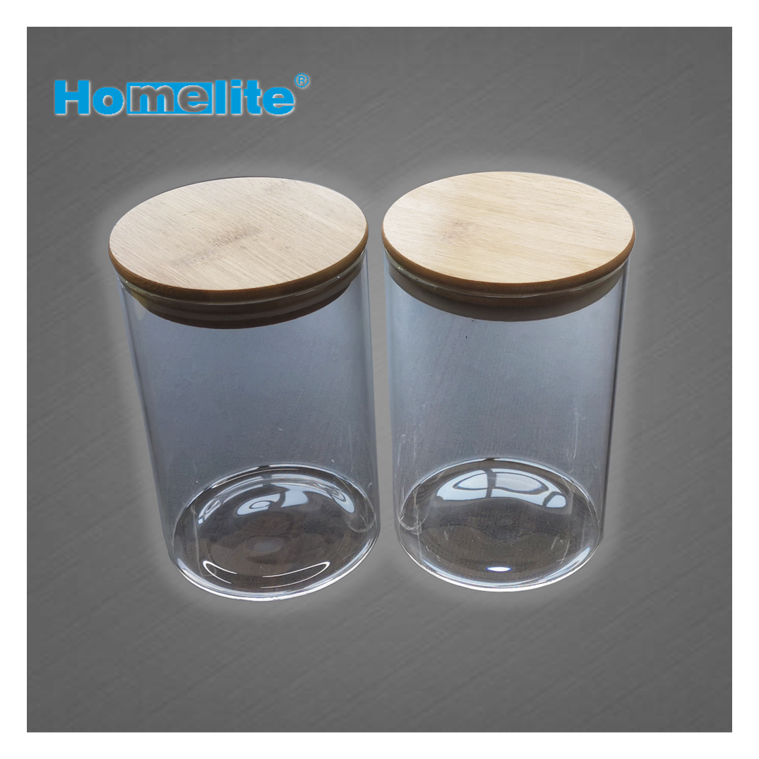 Bamboo lid glass storage jar round container set