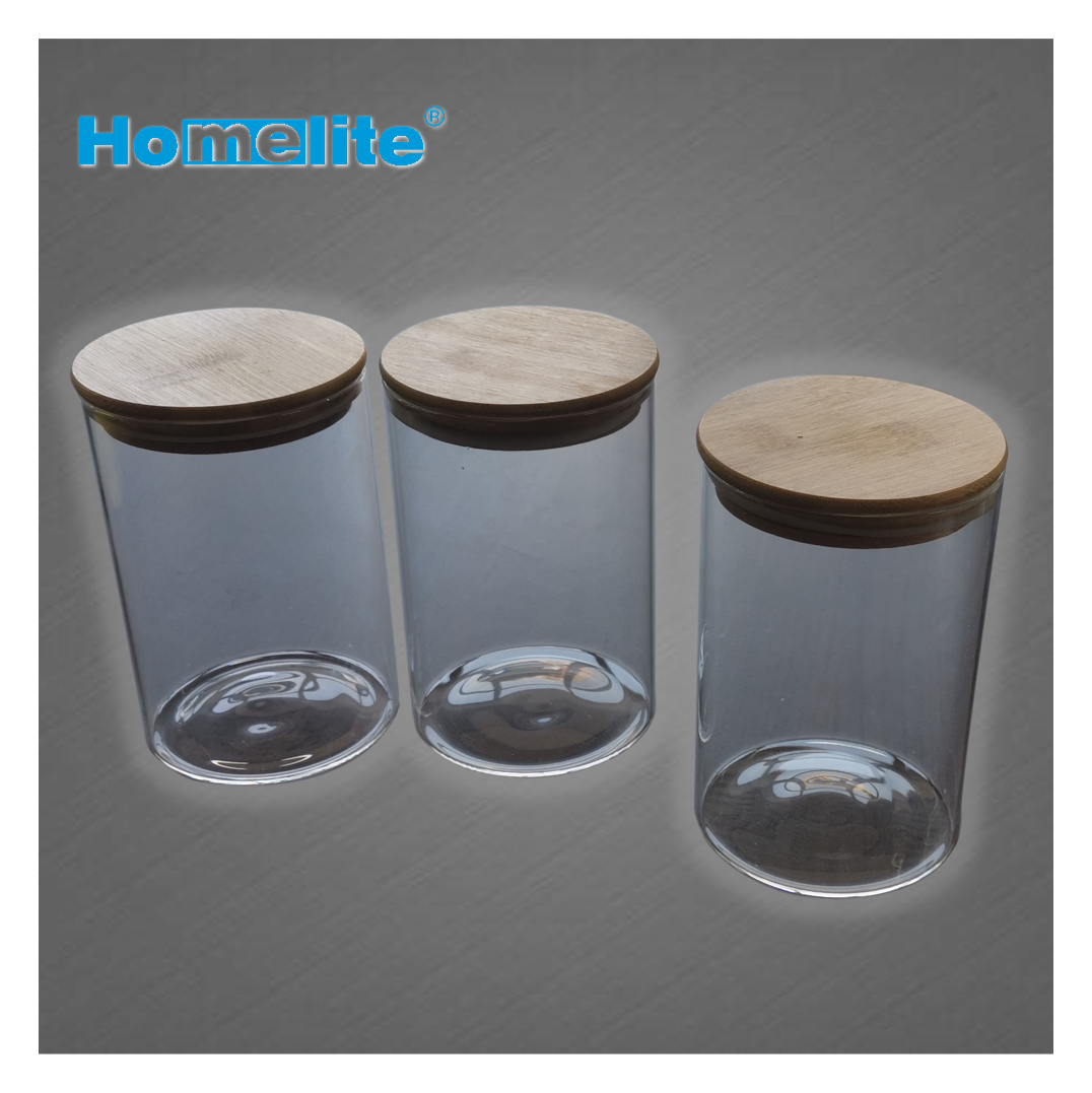 Bamboo lid glass storage jar round container set