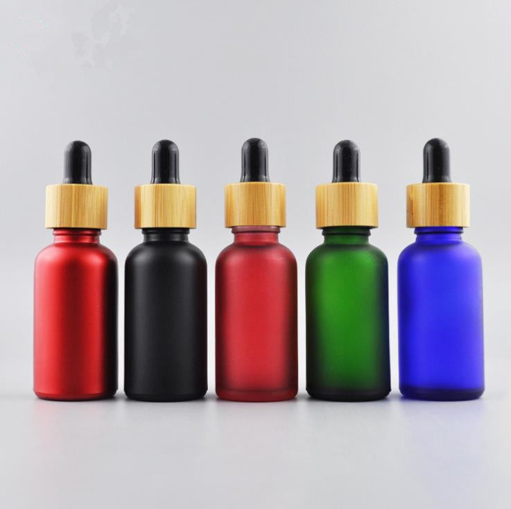 Bamboo lidFrosted Matte black 30ml tincture bottles glass serum bottle 1oz cosmetic essential oil dropper bottle