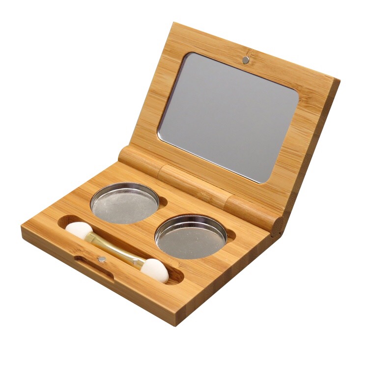 Bamboo makeup case eye shadow case organic eyeshadow palette with mirror empty cosmetic container wooden packaging