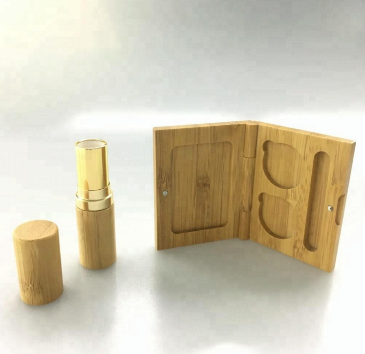 Bamboo makeup case eye shadow case organic eyeshadow palette with mirror empty cosmetic container wooden packaging