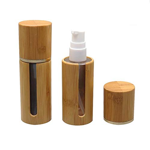 Bamboo plastic airless vacuum emulsion pump bottle empty refill cosmetic cream lotion liquid storage holder travel packing