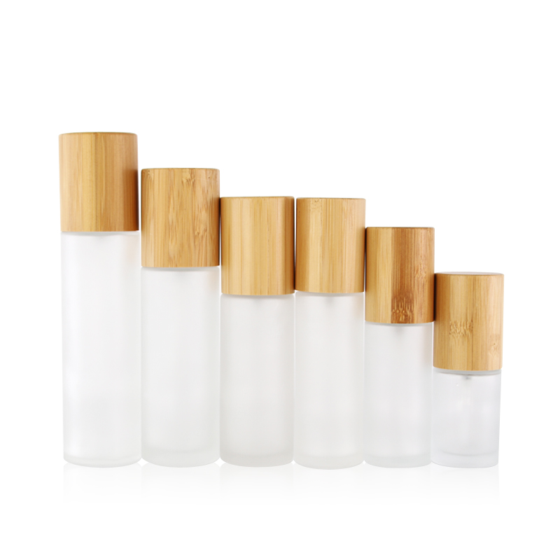 Bamboo pump glass bottle empty bamboo clear frosted glass bottles