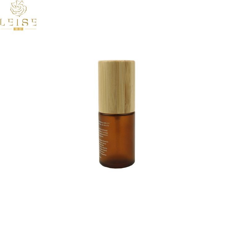 Bamboo series 50ml 100ml 150ml amber Frost Cosmetic glass lotion spray bottle with bamboo cap