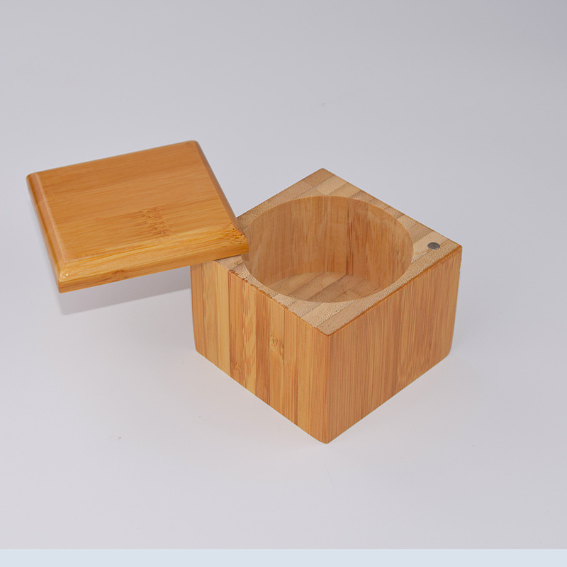 Bamboo square shape salt spice container seasoning jar holder